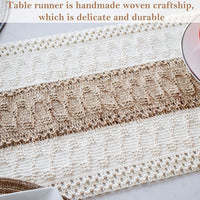 Boho Tassel Table Runner, Cotton Linen Crochet Woven Table Decor for Parties and Home Styling