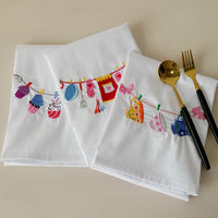 White Embroidered Napkin, Tea Towel and Food Styling Cloth