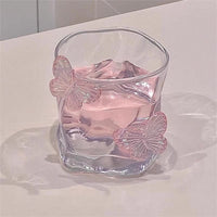 200ml Butterfly Glass Tumbler – Decorative Clear Drinking Glass with Pink Butterfly Accents