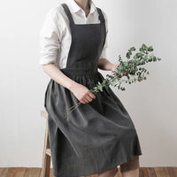 Cotton Pinafore Apron with Pockets – Vintage Style Kitchen Apron for Women, Full Coverage Cooking Baking Gardening Apron