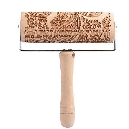 Wooden Embossed Rolling Pin with Decorative Baking Patterns