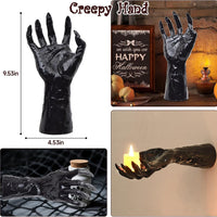 3-Piece Devil Hand Halloween Decoration – Black Vinyl Gothic Hand Candle Holders