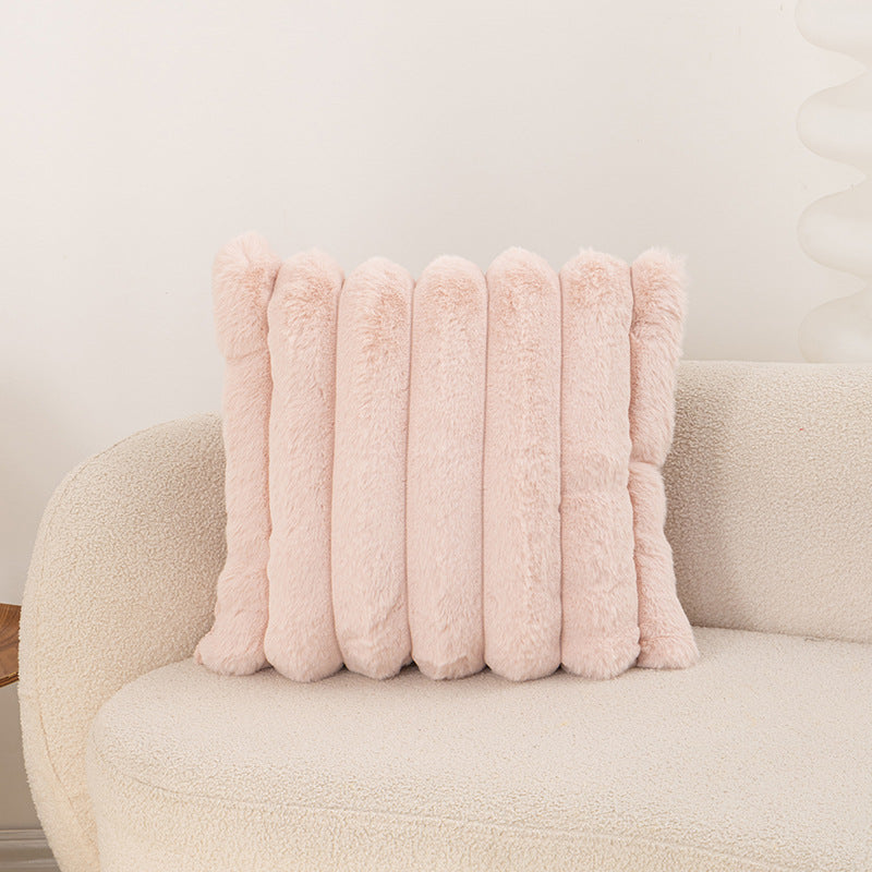 Ribbed Faux Rabbit Fur Throw Pillow Cover 45 x 45 cm