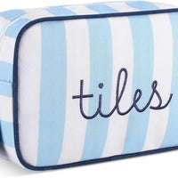 Striped Mahjong Tile Storage Bag with Embroidery and Tassel Zipper