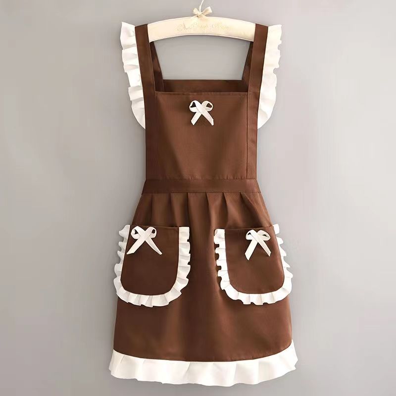 Vintage Ruffle Apron for Women – Polyester Kitchen Apron with Pockets, Bow Detail Cooking Baking Apron for Home, Café & Garden