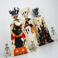 100-Pack Halloween Treat Bags – 3 Assorted Designs, Clear Plastic Candy Bags