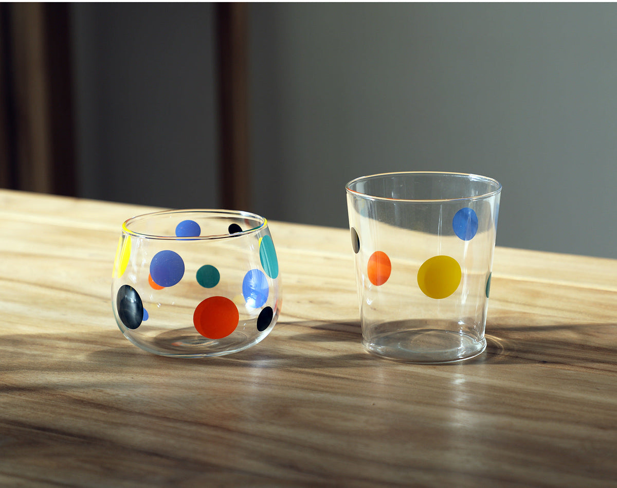 300ml Polka Dot Tumbler & Round Glass Cup for Coffee, Juice & Daily Use