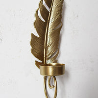 Vintage Feather Wall Candle Sconce – Antique Gold Metal Leaf Candle Holder