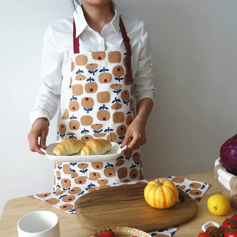 Nordic Cotton Printed Apron, Adult Kitchen Apron with Adjustable Neck Strap