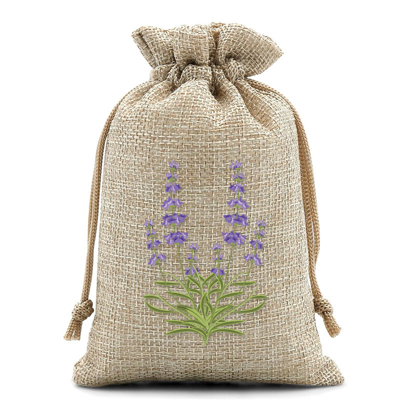 Lavender Print Burlap Drawstring Bag for Gifts and Small Item Storage