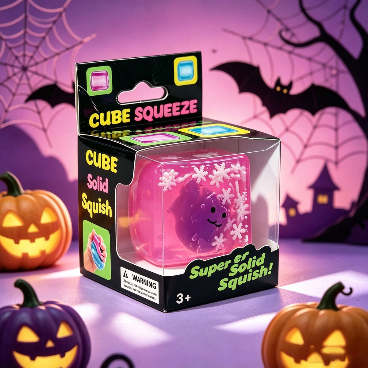 Halloween Square Squishy Toy, 5.5 cm TPR Stress Relief Cube, Boxed Sensory Fidget Toy