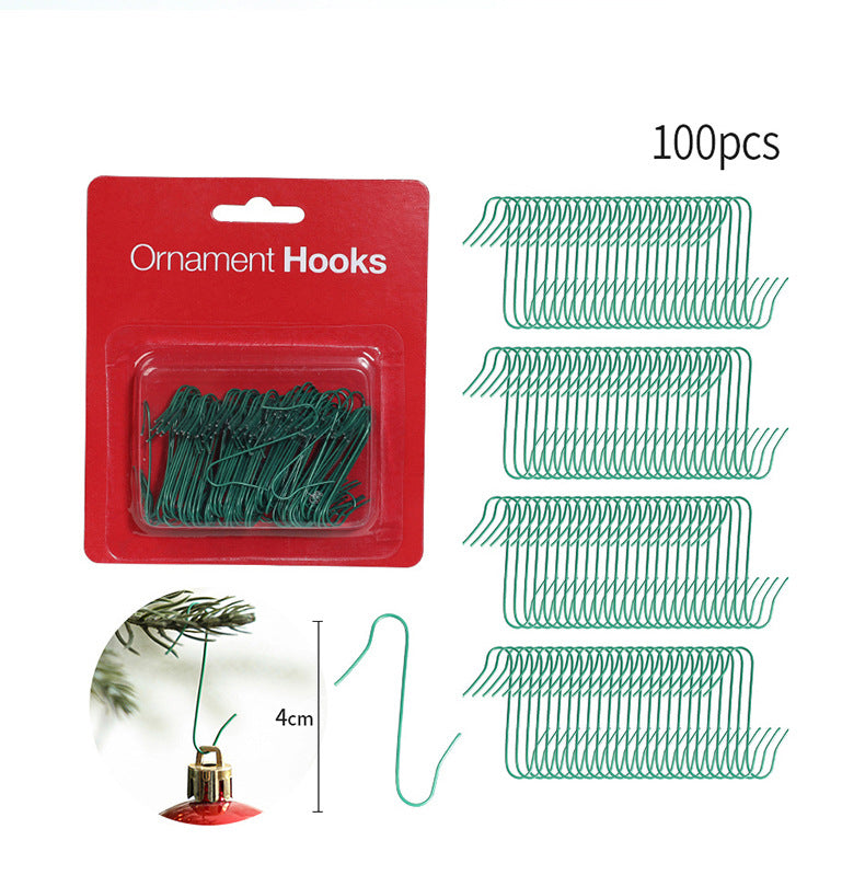 Metal Christmas Ornament Hooks, 100-Piece Box of Iron Hanging Hooks for Tree Baubles and Holiday Decorations