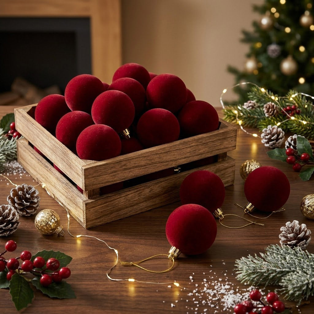 Velvet-Look Christmas Ball Ornaments for Cozy Holiday Styling, 8 cm Baubles