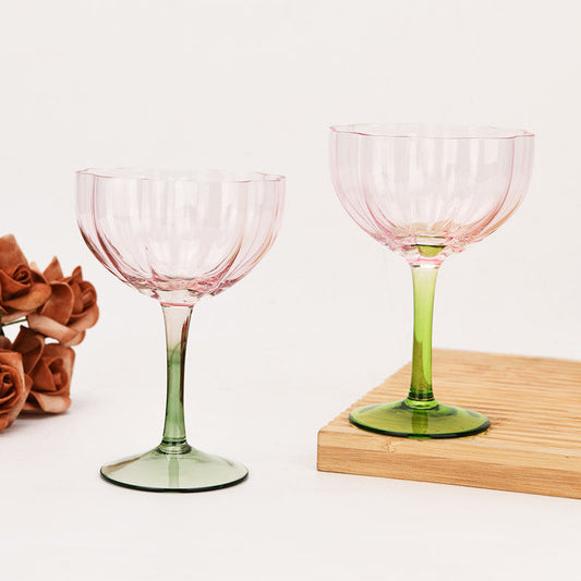 Hand-Blown Crystal Wine Glass – Petal-Shaped Stemmed Goblet for Hotel & Home