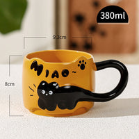 Cute Black Cat Ceramic Mug – 380ml Coffee Cup with Cat Tail Handle, Spoon and Gift Box in Four Colors