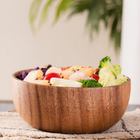 Natural Walnut Round Serving Bowl for Salads and Fruit 20 cm