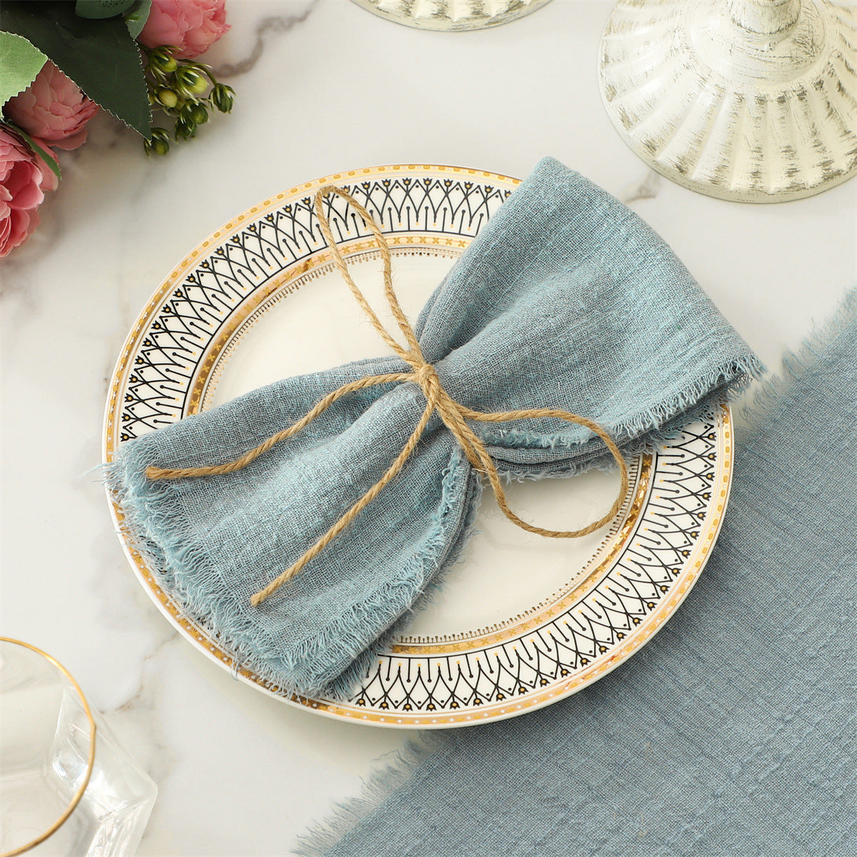 Fringed Cotton Napkins for Rustic Table Settings and Elegant Gatherings, 42 x 42 cm