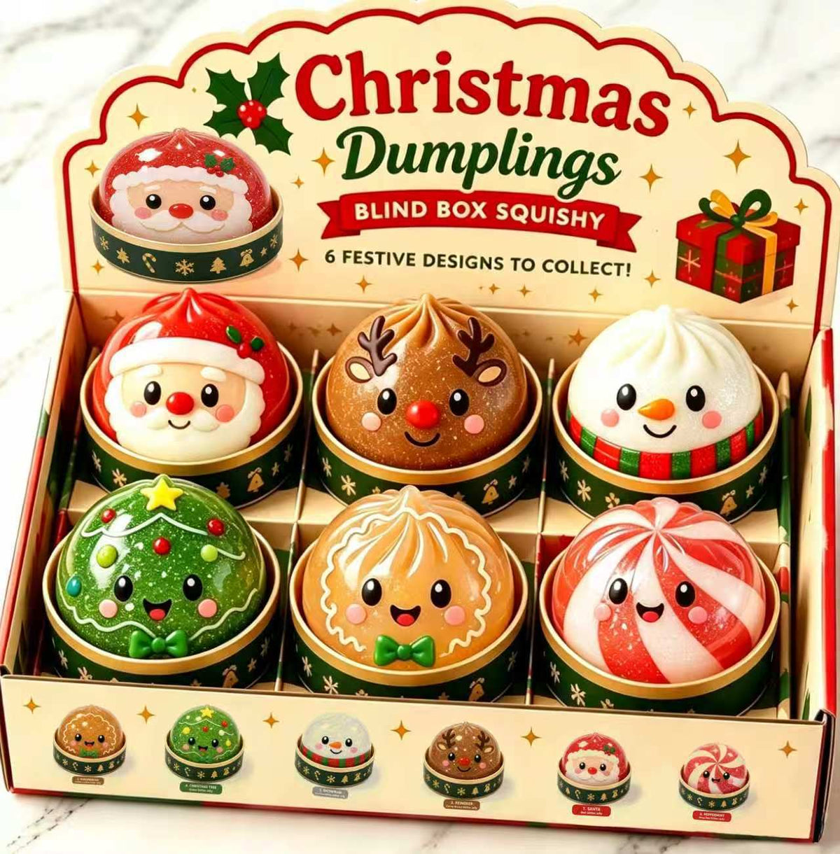 Christmas Dumpling Blind Box Squishy – Cute Holiday Stress Relief Toy for Christmas Gifts, Stocking Stuffers & Party Favors