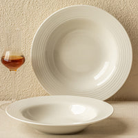 White Ceramic Pasta Bowl, 8.7 Inch Wide Rim Soup Plate