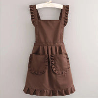 Ruffle Bib Apron for Women – Elegant Polyester Kitchen Apron with Pockets, Vintage Style Cooking Baking Apron for Home & Garden