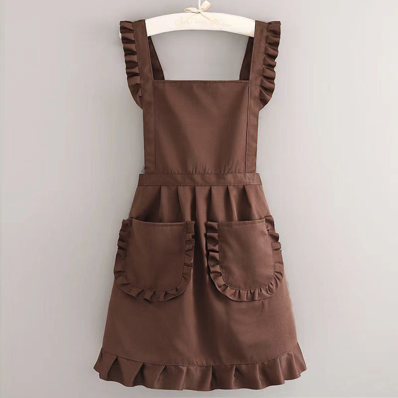Ruffle Bib Apron for Women – Elegant Polyester Kitchen Apron with Pockets, Vintage Style Cooking Baking Apron for Home & Garden