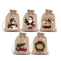 Christmas Drawstring Gift Bag Set – 5-Piece or 12-Piece Holiday Favor Bags with Festive Prints