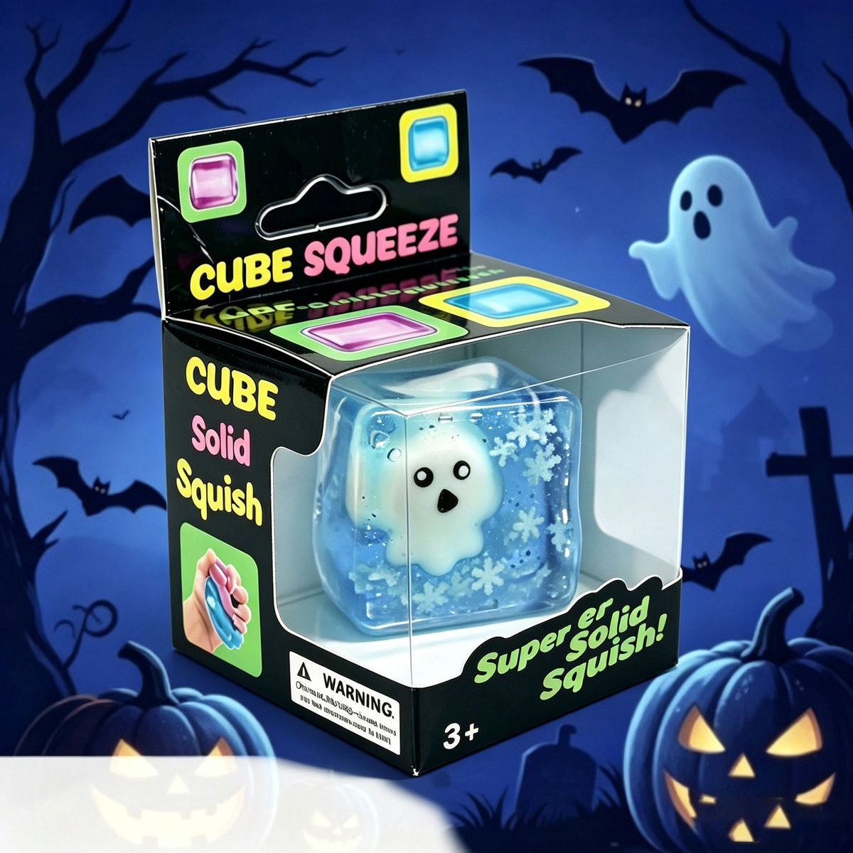 Halloween Square Squishy Toy, 5.5 cm TPR Stress Relief Cube, Boxed Sensory Fidget Toy