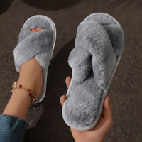 Plush Cross Strap House Slippers with EVA Foam Soles
