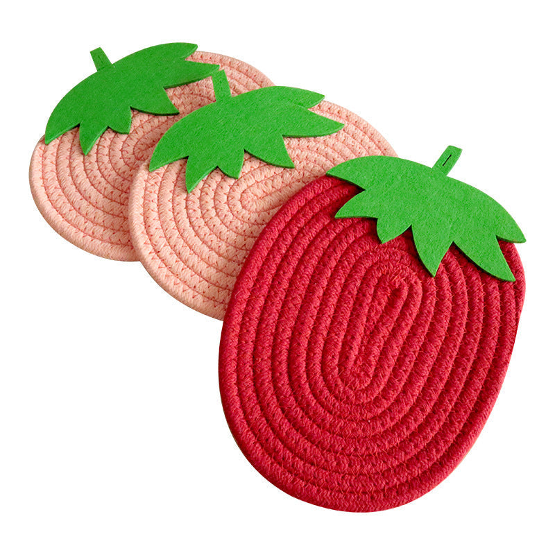 Fruit Shaped Cotton Rope Trivet, Strawberry & Pumpkin Woven Placemat and Non-Slip Coaster