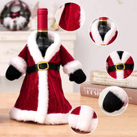 Christmas Wine Bottle Covers, Santa Coat and Mrs. Claus Dress Styles with White Plush Trim, Holiday Bottle Decorations