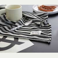 Black & White Woven Table Napkin – Striped Fabric Dining Cloth
