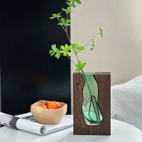 Nordic Wooden Base Glass Vase – Minimalist Home Decor Accent