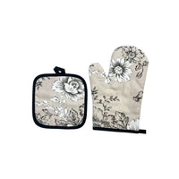 Floral Oven Mitt and Pot Holder Set in Three Designs