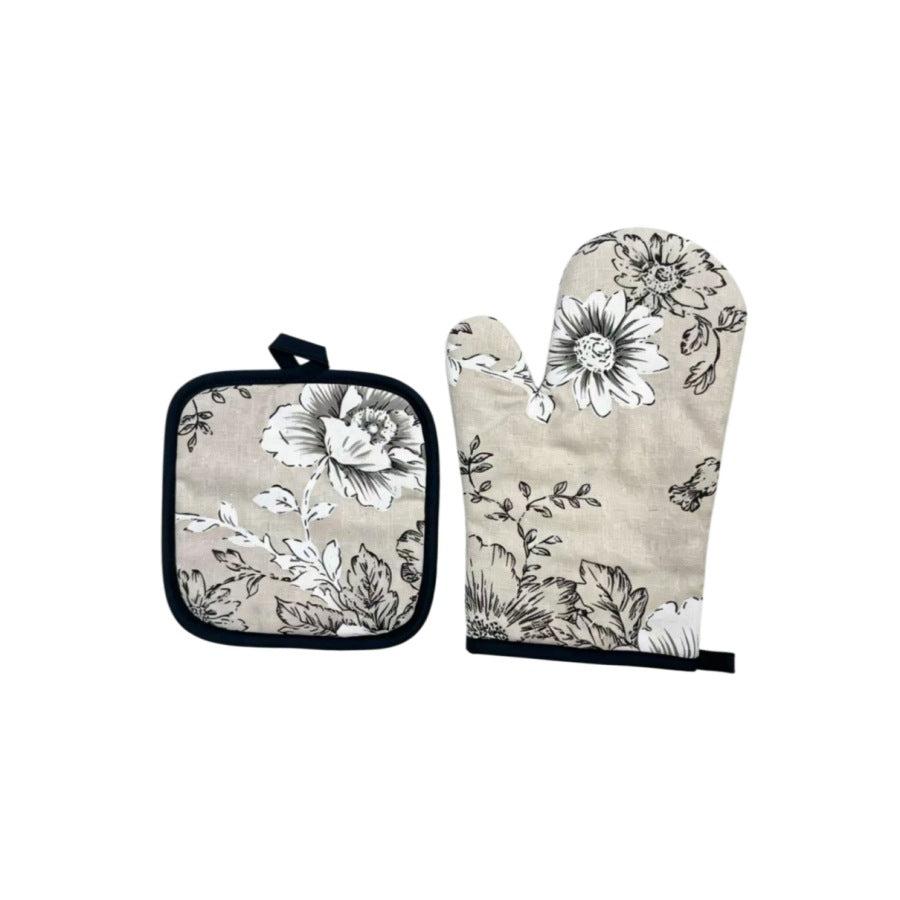 Floral Oven Mitt and Pot Holder Set in Three Designs