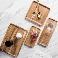 Acacia Wood Serving Tray, Rectangular Wooden Tea Tray, Dessert, Snack & Cake Plate