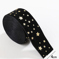 Gold Star Christmas Fabric Ribbon,  4 cm Wide for Gift Wrapping and Holiday Crafts