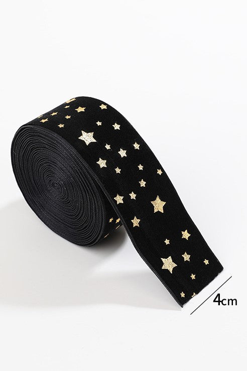 Gold Star Christmas Fabric Ribbon,  4 cm Wide for Gift Wrapping and Holiday Crafts