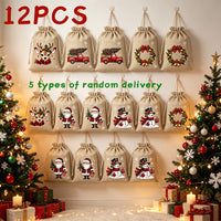 Christmas Drawstring Gift Bag Set – 5-Piece or 12-Piece Holiday Favor Bags with Festive Prints