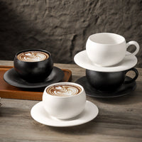 Vintage Coffee Cup & Saucer Set, 300ml Matte Ceramic Cappuccino Latte Cup, 4 Style Options