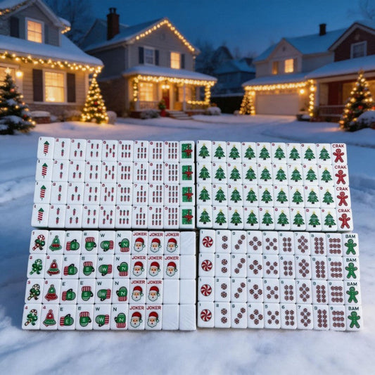 Christmas Mahjong Tile  – 160-Piece 30 mm Crystal Acrylic Mahjong Set with Engraved Inner Print for Holiday Game Nights, Gifts & Festive Parties