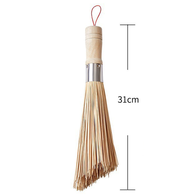 Natural Bamboo Pot Cleaning Brush Long Handle Kitchen Dish Scrubber