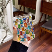 Colorful Mosaic Juice,  Whiskey Glass, 270ml Hand-Painted Style Checkered Drinking Tumbler