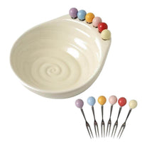 Snack Serving Bowl with 6 Forks – Stainless Steel + PP Fruit Plate for Candy, Nuts, Desserts, Appetizers & Home Party Serving