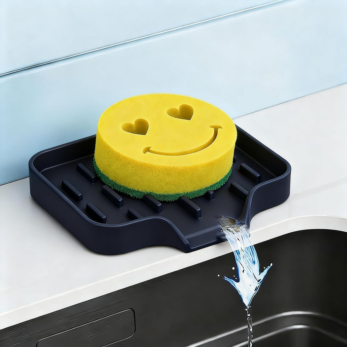 Silicone Sink Sponge Holder Self Draining Soap Dish Kitchen Countertop Organizer