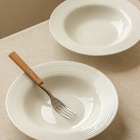 White Ceramic Pasta Bowl, 8.7 Inch Wide Rim Soup Plate