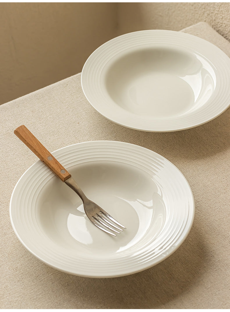 White Ceramic Pasta Bowl, 8.7 Inch Wide Rim Soup Plate