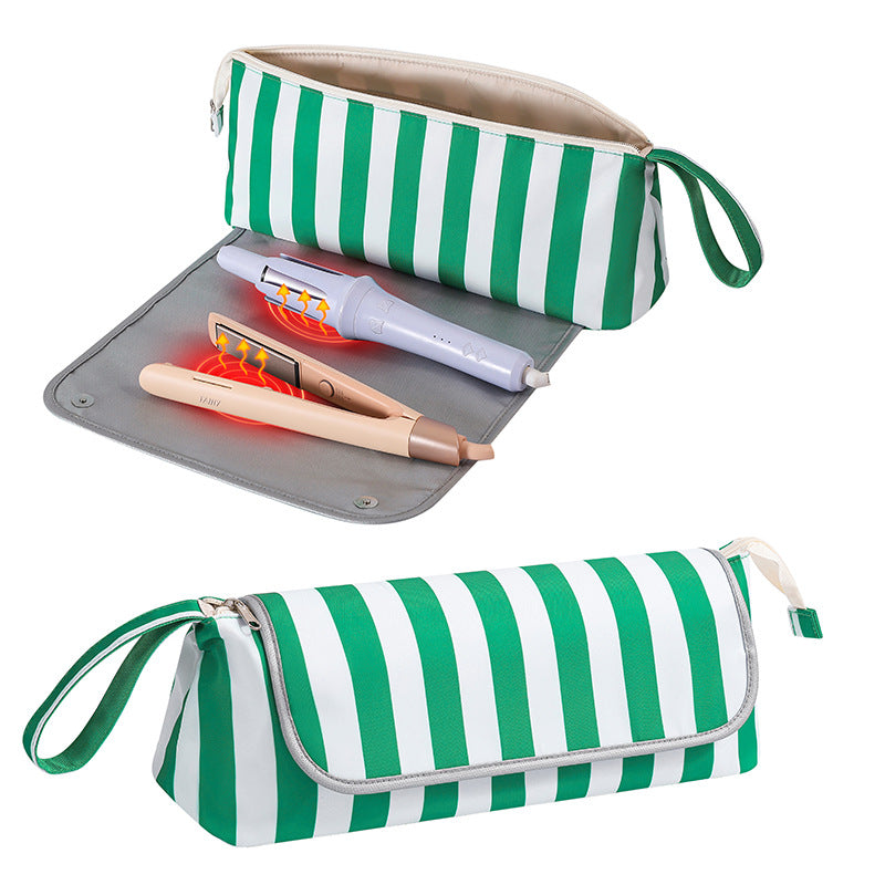 Striped Heat Resistant Hair Tool Bag with Fold Out Mat