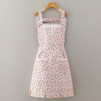 Floral Bib Apron – Vintage Flower Print Kitchen Apron with Front Pockets, Ruffle Trim Cooking Apron for Baking, Gardening & Home Use