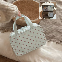 Polka Dot PU Travel Makeup Bag with Handles and Compartments