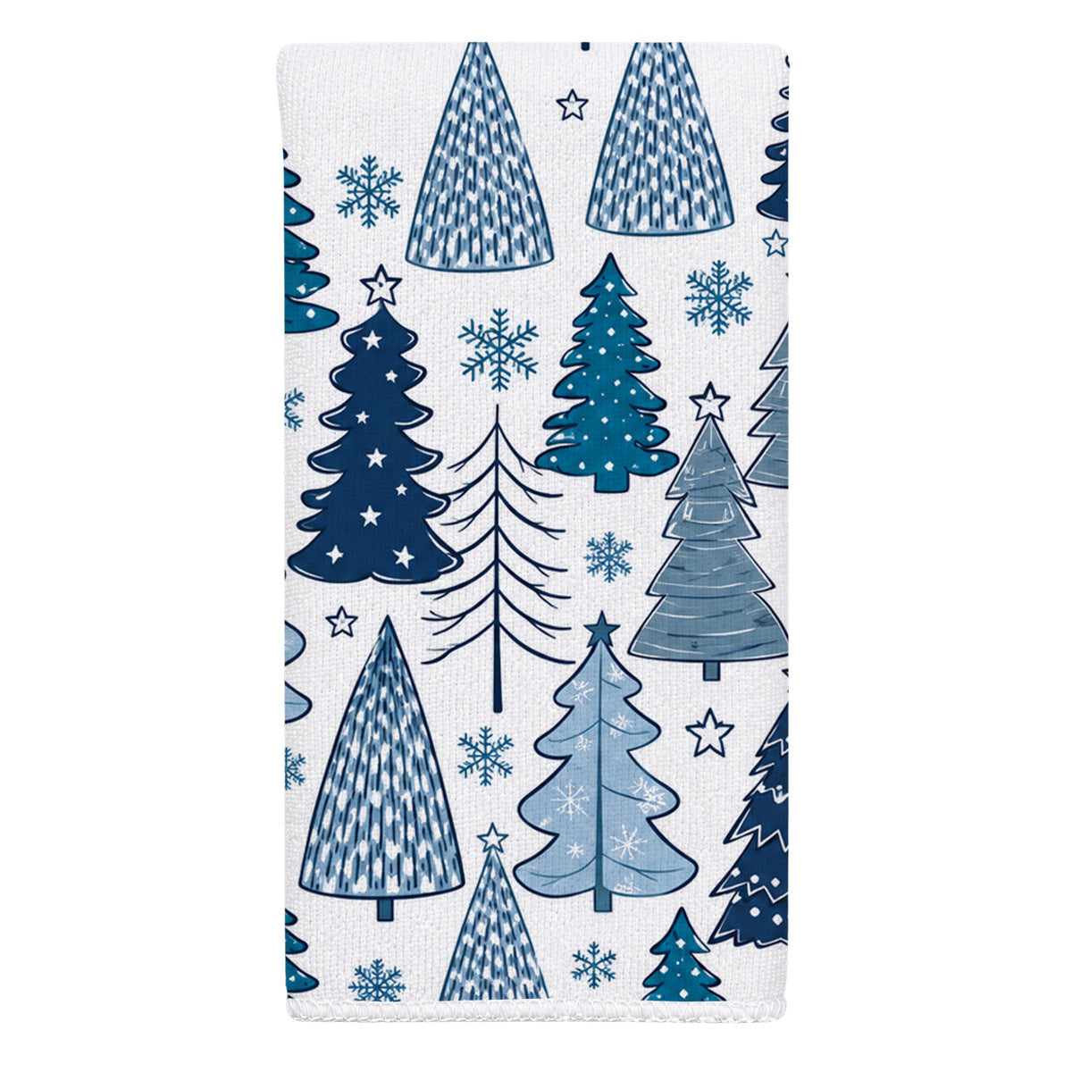 Christmas Kitchen Dish Towel Blue Snowman Snowflake Tree Print Decorative Holiday Tea Towel